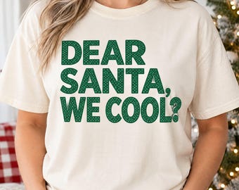 Dear Santa, We Cool? PNG, Green Polka Dot Christmas Quote, Funny Christmas Quote