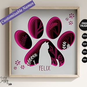 Shadow Box 3D avec nom personnalisé, superpositions d'oeuvres d'art sur papier, fichiers pour Cricut et Silhouette avec instructions simples