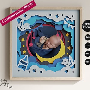 Scatola delle ombre per neonati personalizzabile in 3D, scatola delle ombre per la nascita del bambino, nome personalizzato SVG, file per Cricut e Silhouette con istruzioni semplici Lightbox