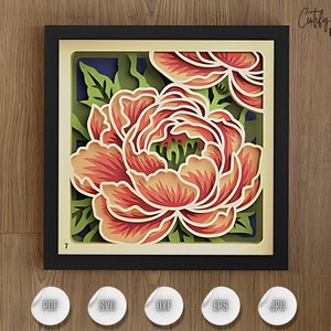 花束 SVG シャドウ ボックス テンプレート、花瓶の花 3D SVG シャドウ ボックス、Cricut 用のレイヤード カードストック ペーパー プロジェクト