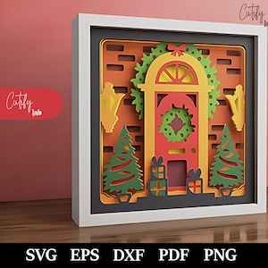 Svg pour projets Cricut, Joyeux Noël Shadow Box SVG, SVG en couches 3D, caisson lumineux en papier découpé, Noël 3D Shadow Box Svg, papier cartonné 3D 1