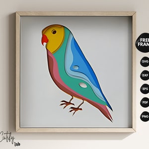 Papagei Vogel SVG Schatten Box Vorlage - Bunt und 3D Geschichtet Karton Papier Schnitt für Cricut.