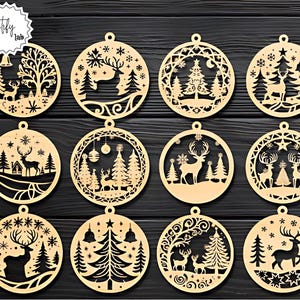 File in formato SVG per il taglio laser di palline di Natale, decorazioni artigianali in formato SVG per alberi di Natale, palline di Natale per XTool, Lightburn.