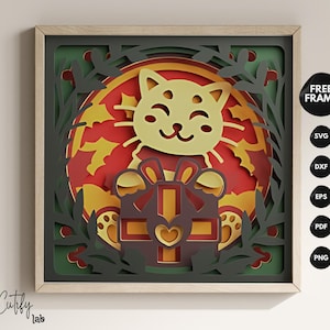 Boîte À Ombre Chat Porte-Bonheur 3D SVG, Maneki Neko, Découpe Papier Chance, Décor Prospérité, Projet Cricut
