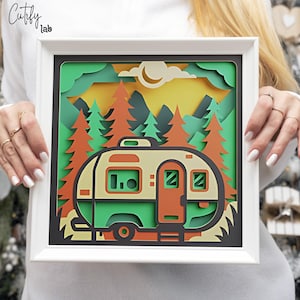 Boîte À Ombre Camping-Car 3D SVG, Caravane Vintage, Découpe Papier Forêt, Aventure En Plein Air, Projet Cricut