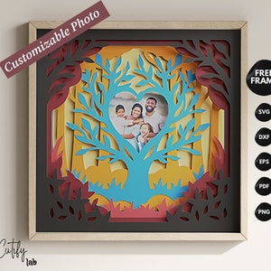 Love Tree 3D shadow box, Customizable Couple 3D lightbox, Valentine photo, Layered Cardstock Paper Cut for Cricut, SVG Shadow Box Template