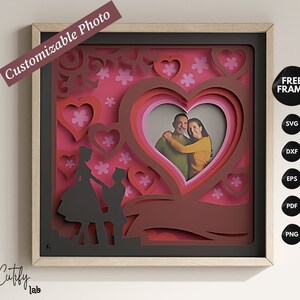 Customizable Couple 3D lightbox, Love 3D shadow box, Valentine photo, Layered Cardstock Paper Cut for Cricut, SVG Shadow Box Template