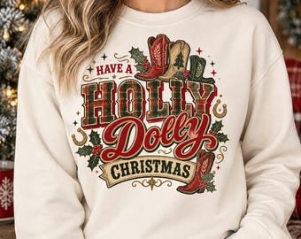 Have a Holly Dolly Christmas PNG, Retro Western Cowboy Boot Typography