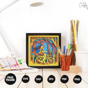 3D Bici Ombra Shadow Box SVG, Arte Carta Ciclista, Paesaggio Stradale, Decorazione Natura, Regalo DIY Bicicletta, Progetto Cricut