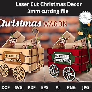 Kerst lasergesneden bestanden voor wagen met handvat, rollende kerstdoos SVG, kerst lasergesneden SVG-bestanden, kerstcadeau voor Glowforge SVG.