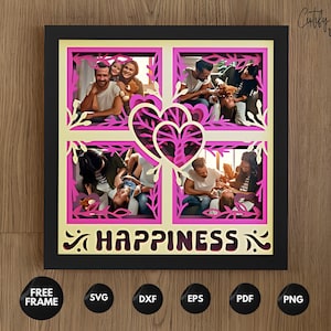 cadre photo famille 3d svg, cadre multi photo personnalise, decoration diy en couches, souvenir mariage, cadeau bebe, projet cricut