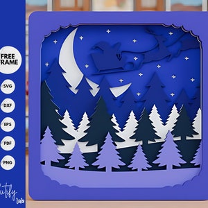 Vrolijk kerstfeest Schaduwdoos/lichtbak Scène 3D gelaagd, kerst winter 3D papier gesneden sjabloon lichtbak SVG digitaal