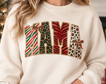 Christmas Mama PNG, Zebra, Tiger, Leopard Print, Mama With Red Christmas Bows