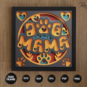 3D Dog Mama Shadow Box SVG, Arte En Capas Huellas, Decoración Amante Perros, Regalo DIY Mamá Perruna, Proyecto Cricut