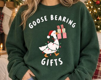 Weihnachtsgans (PNG), Gans mit Geschenken, Weihnachtsmannmütze und Lichterkette