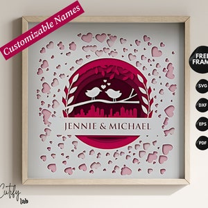 Scatola portaoggetti 3D Bird Love con nome personalizzato, scatola portaoggetti per San Valentino, carta artistica a strati, file per Cricut e Silhouette con istruzioni semplici