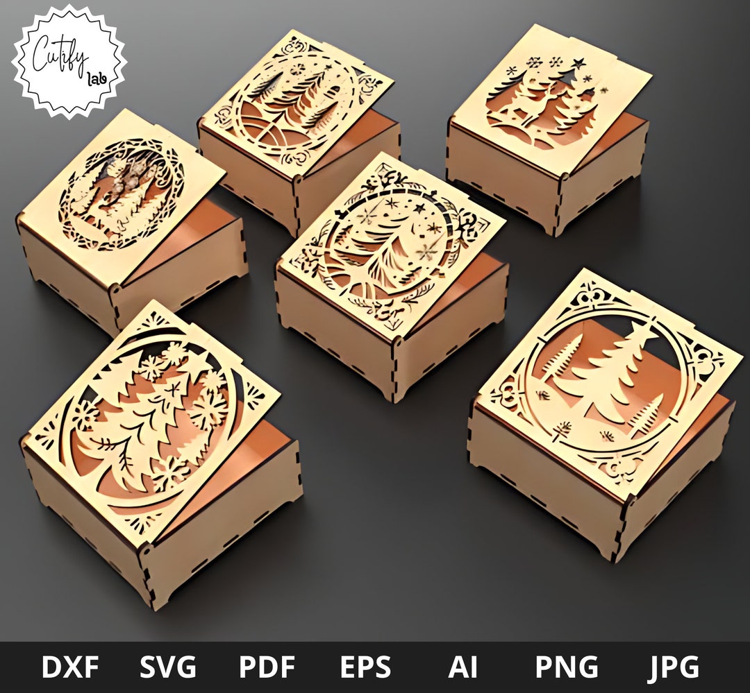 SVG Laser Cut Christmas Box Files for Glowforge, Decorative Wooden Gift ...