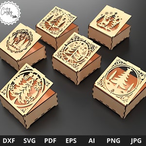 Fichiers de Noël découpés au laser SVG pour Glowforge, boîte-cadeau décorative en bois avec motif fleurs de Noël, Noël 5 mm fichiers découpés au laser.