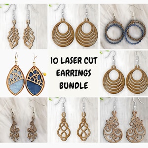 Paquete de 10 archivos SVG cortados con láser de aretes: diseño digital para madera contrachapada, acrílico, metal y más: regalo de aretes cortados con láser.