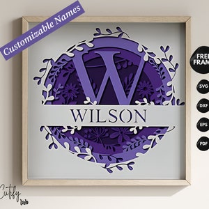 3D Blumen Monogramm A-Z Schatten Box, Alphabet Familienname SVG, benutzerdefinierter Name, Familien Zeichen, Housewarming Geschenk, Dateien für Cricut