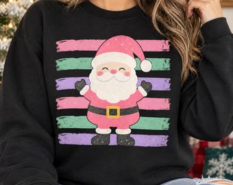 Pink Santa PNG, Cute Pastel Christmas Design with Glitter-Style Stripes