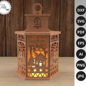 Kerst lasergesneden lantaarn, kerst lightbox 3D SVG, kerst lasersnijden bestanden, lasergesneden kandelaar, houten kerst lantaarn bestanden