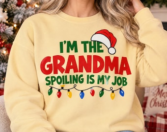 Grandma Christmas Quote PNG, I'm the Grandma Spoling Is My Job, Santa Hat and Lights