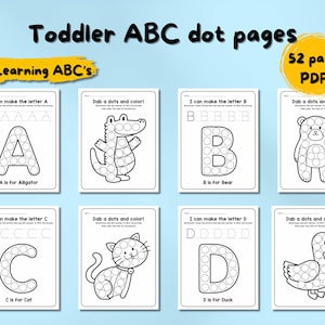 ABC Dot Pages, Dot paint Animails, ABC Coloring pages, Animal Letters, Toddler Coloring Pages, ABC animals, Coloring pages for Boy and Girl