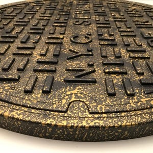 TT3. 24&quot; Diameter Replica New York City Sewer Manhole Cover Table Top.  Iconic Big Apple Memento