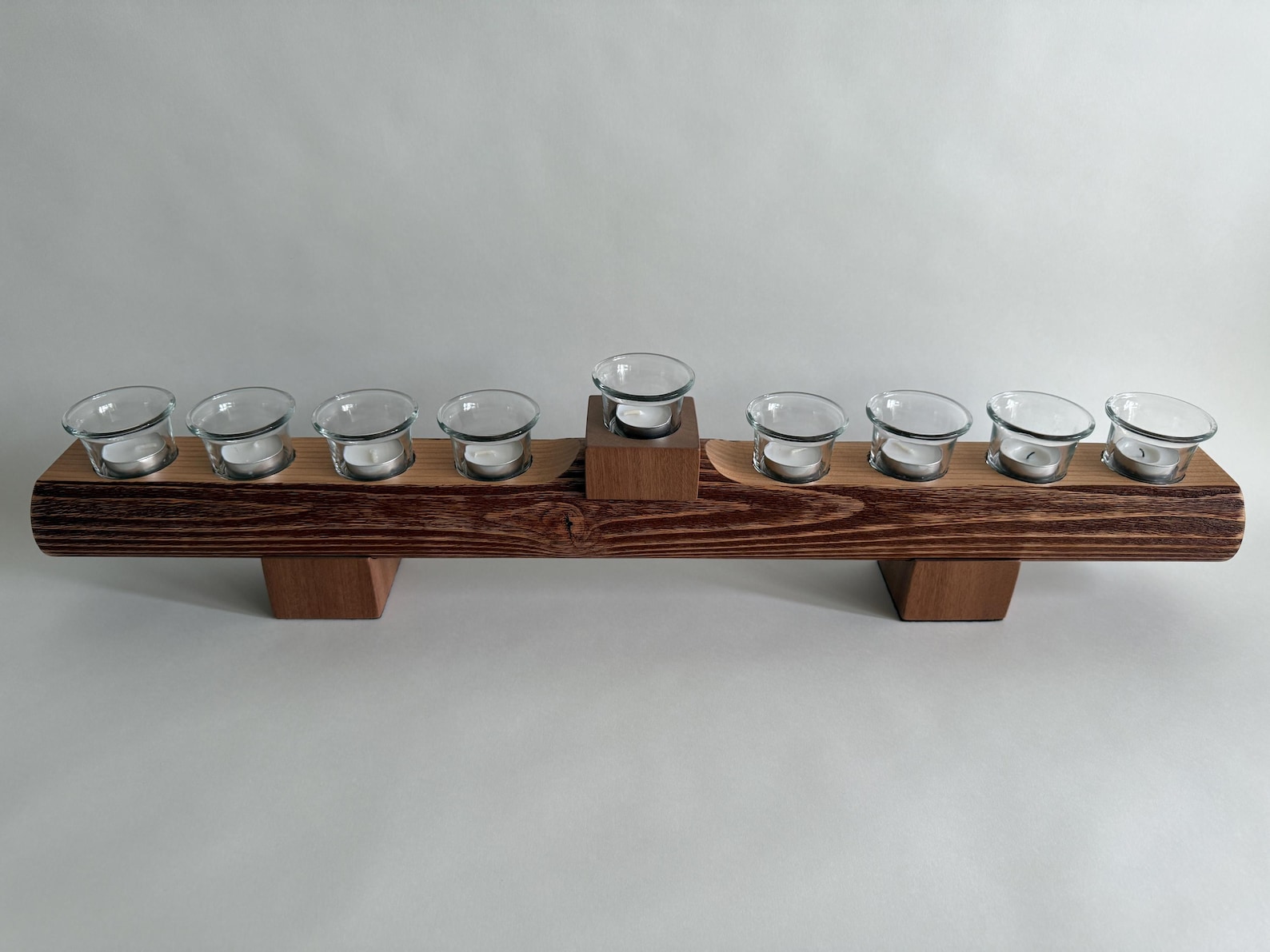 Hanukkah Menorah T-Light Rustic Candle Holder Centerpiece.