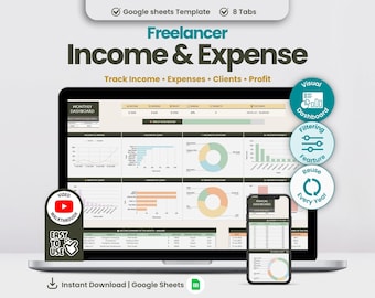 Freelancer Income and Expense Tracker Google Sheets | Finance Spreadsheet | Budget, Profit, Client & Project Tracker Template