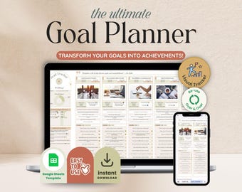 Goal Planner Google Sheets Template Simple Goal Setting Spreadsheet SMART Goal Tracker Annual Vision Board 2026 New Year’s Resolutions
