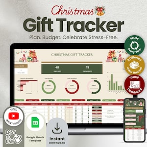 Christmas Gift Tracker Google Sheets | Holiday Budget Planner | Gift List Organizer | Xmas Spending Tracker