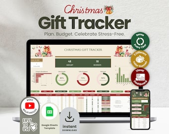 Hojas de cálculo de Google para el seguimiento de regalos de Navidad / Planificador de presupuesto navideño / Organizador de listas de regalos / Registro de gastos navideños