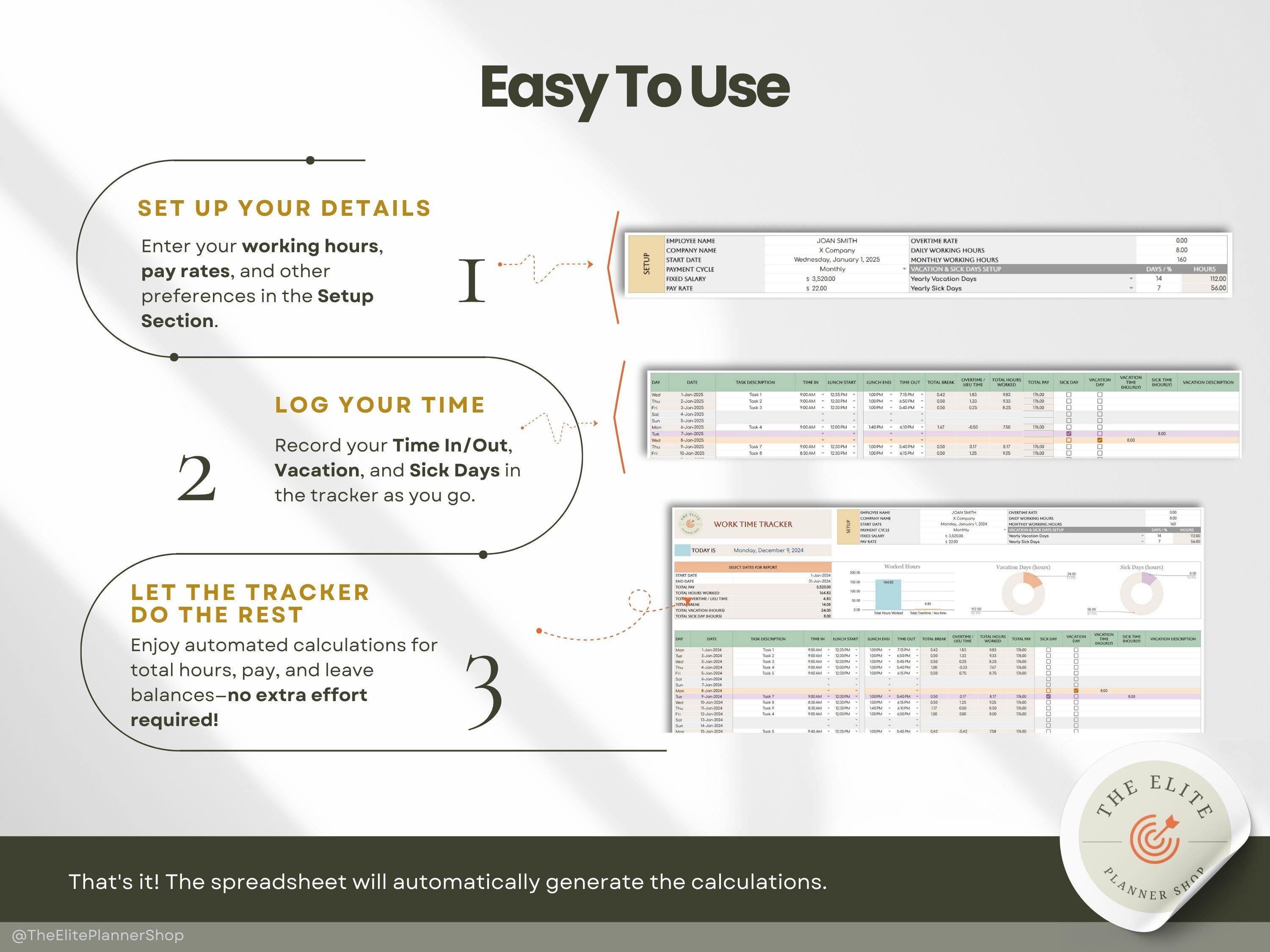 Work Time Tracker Google Sheets Template Employee Timesheet Work Hours ...