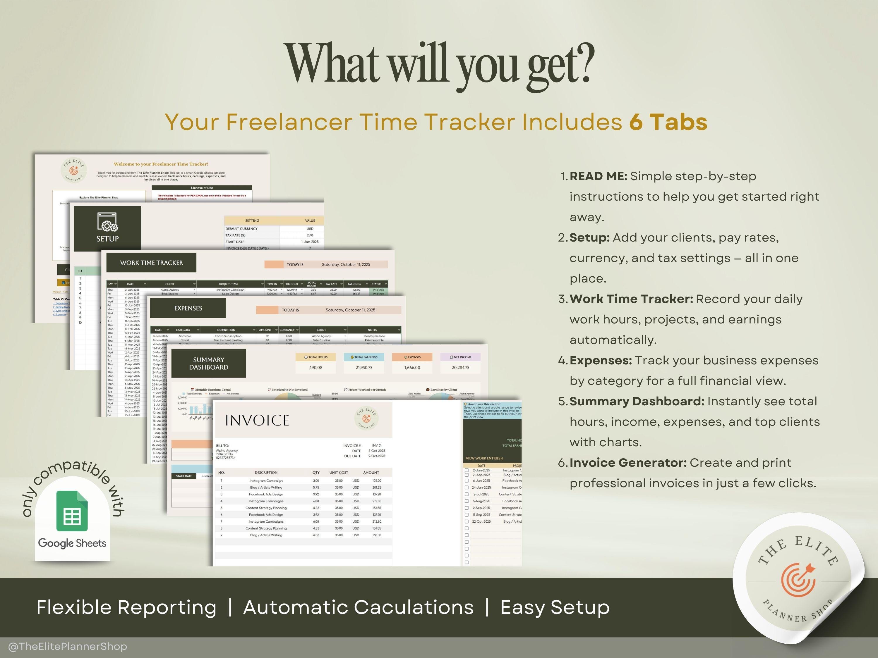Freelancer Time Tracker Google Sheets | Billable Hours, Client ...