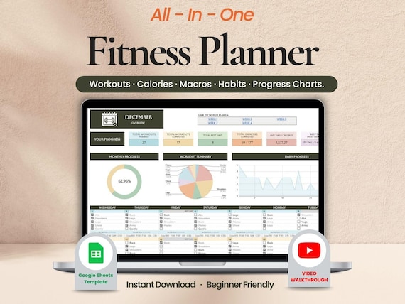 Fitness Planner Google Sheets | Workout Planner, Calorie & Macro Tracker, Nutrition Log, Habit Tracker