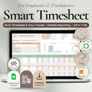 Planilha de controle de tempo de trabalho no Google Sheets | Folha de ponto para funcionários | Registro de horas trabalhadas | Planilha para freelancers | Horas de trabalho do funcionário