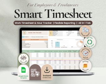 Work Time Tracker Google Sheets Template Employee Timesheet  work hours log | Freelancer spreadsheet | employee hours work