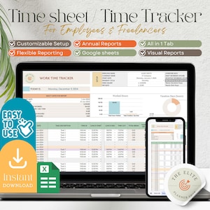 Work Time Tracker Google Spreadsheets Urenregistratiesjabloon Werkurenlogboek | Sjabloon voor freelancer | werkuren werknemer