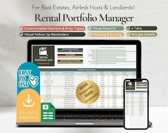Rental Property Spreadsheet Landlord Property Management Google sheets Real estate Rental Portfolio Manager Tenant Ledger Airbnb Template