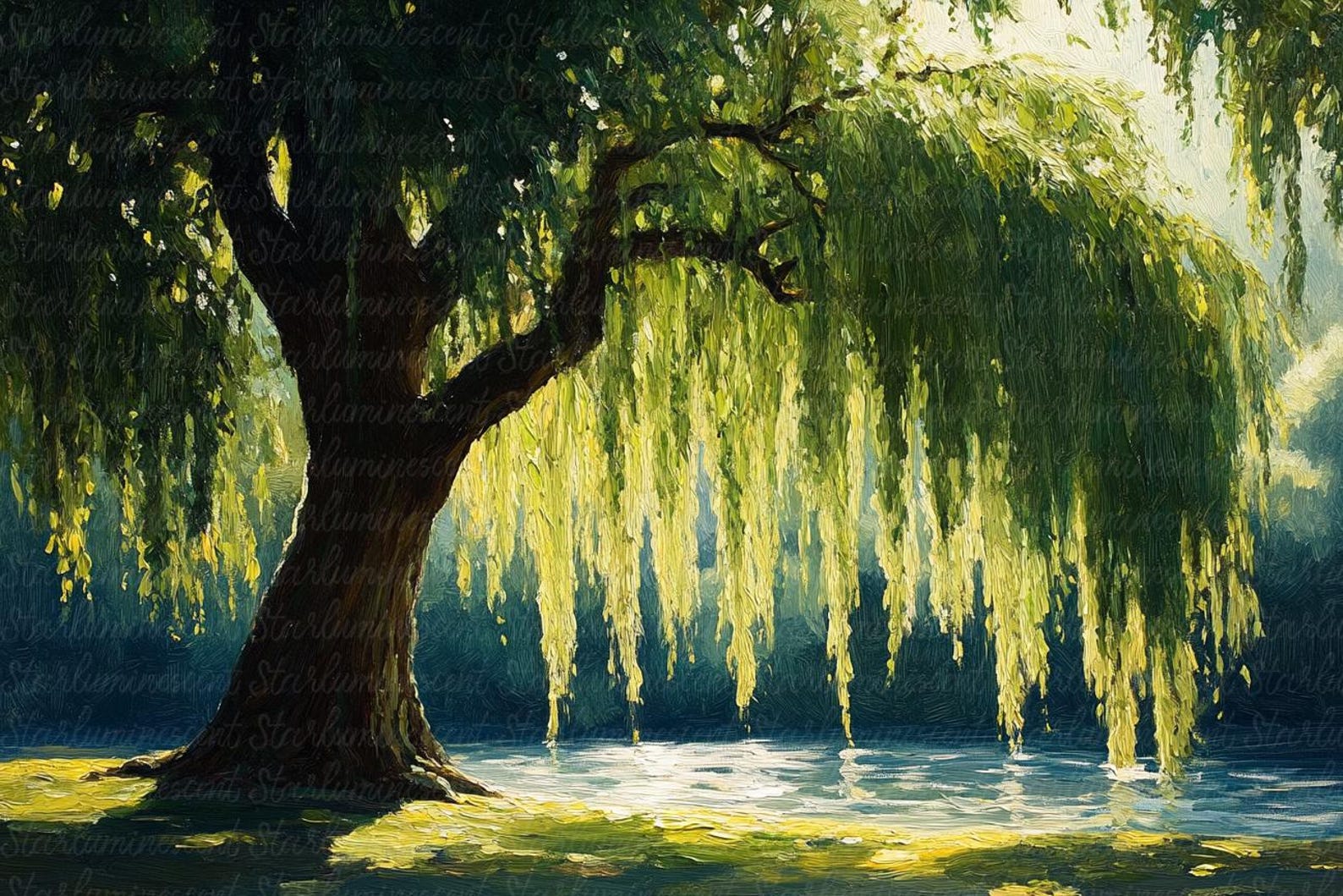 Under the Willow's Shade A Weeping Willow Tree Near A Lake Landscape ...