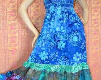 Blue Batik Gypsy Hippie Patchwork Dress  Sale