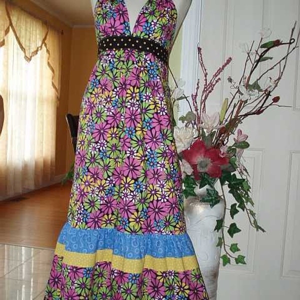 HANDMADE HIPPIE PATCHWORK 70'S FLOWERS DRESS SALE