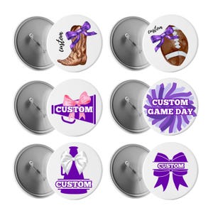Custom Purple Cheerleading Pinback Buttons | Personalized Name & Team