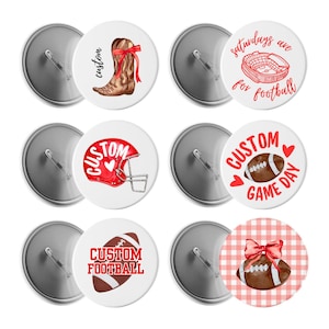 Red Game Day Buttons | Football Spirit Pins | Tailgate Accessories | Sports Fan Favors