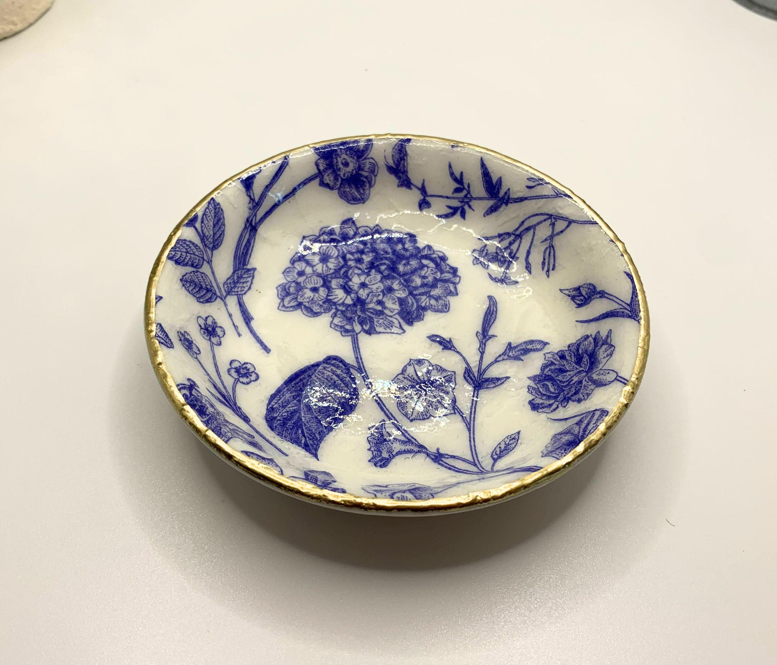 Blue Floral Jewelry Dish, Ceramic Trinket Dish, Timeless Floral Jewelry Dish,  Engagement Ring Dish, Jewelry Handcrafted Decoupage Gift