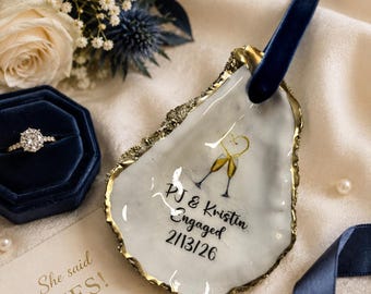 Glass Toast Wedding Ornament, Custom Bridal Oyster Shell Ornaments, Bridesmaid Ornaments, Wedding Favors, Engagement Gifts, Hostess Gifts