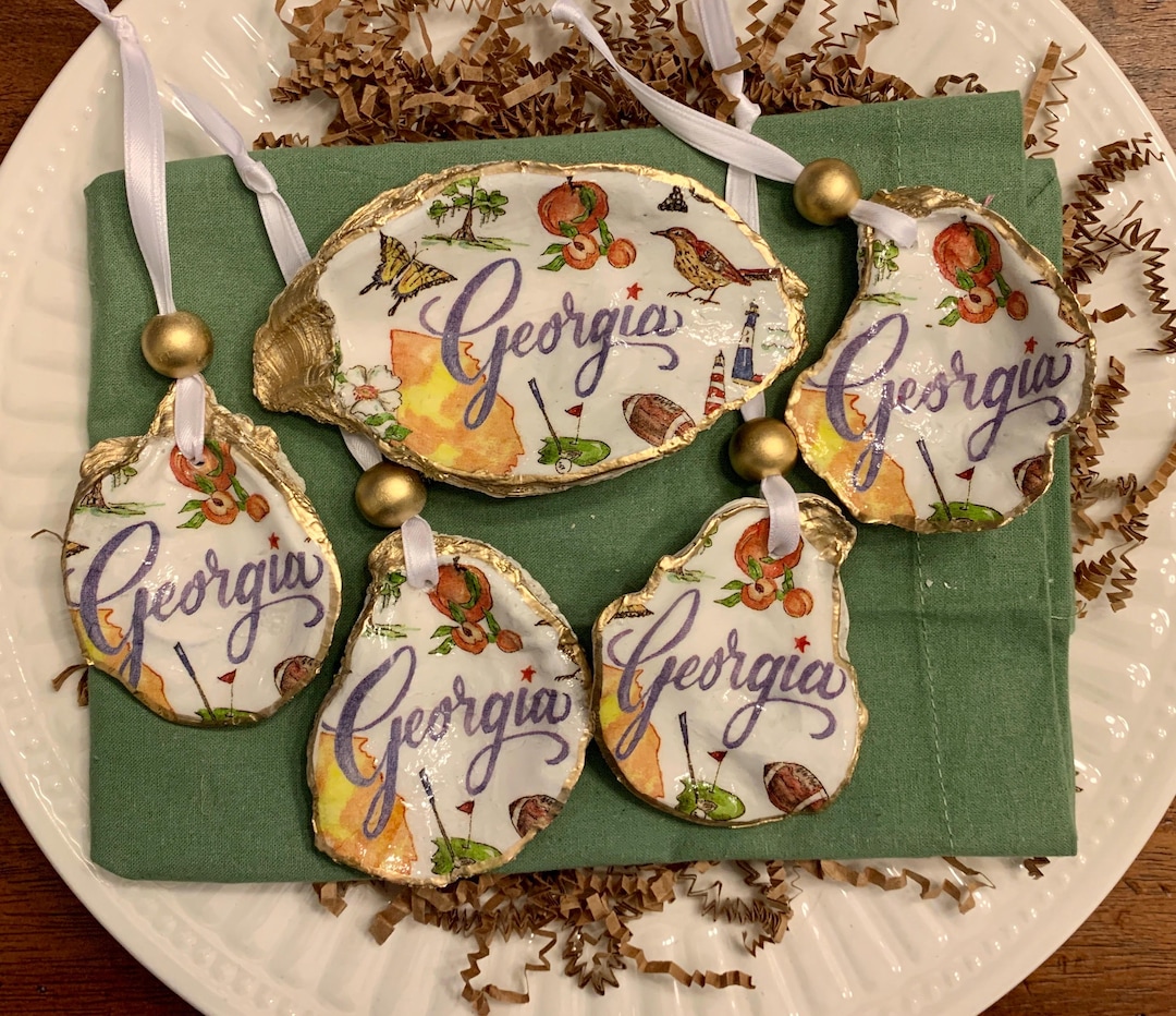 Uga Shells Georgia Oyster Shell Ornament, GA State Oyster Shell Trinket Dish, GA ...