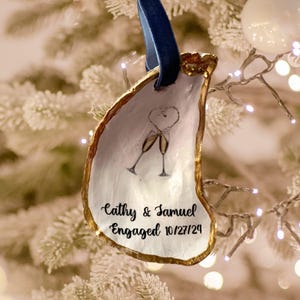 Glass Toast Wedding Ornament, Custom Bridal Oyster Shell Ornaments, Bridesmaid Ornaments, Wedding Favors, Engagement Gifts, Hostess Gifts